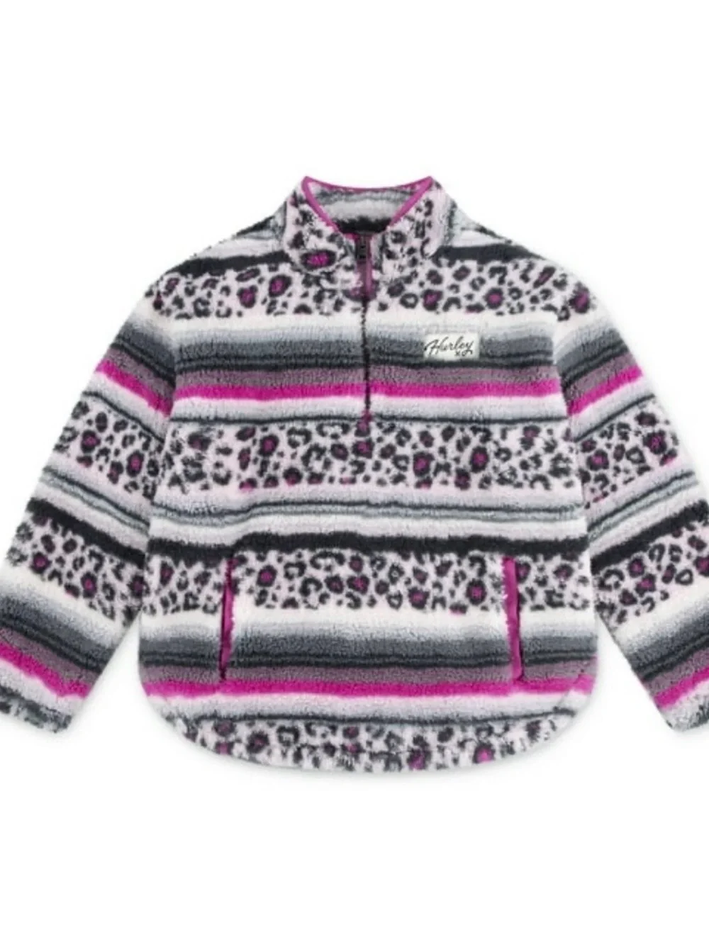 Hurley Pink, Gray & White Sherpa Half-Zip Hoodie for Kids
